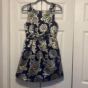 Blue and gold drop waist dress